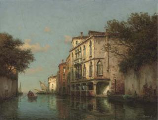 Antoine Bouvard - A gondolier on a Venetian backwater