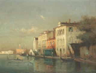Antoine Bouvard - Gondolier On A Venetian Canal With A Distant View Of The Campanile