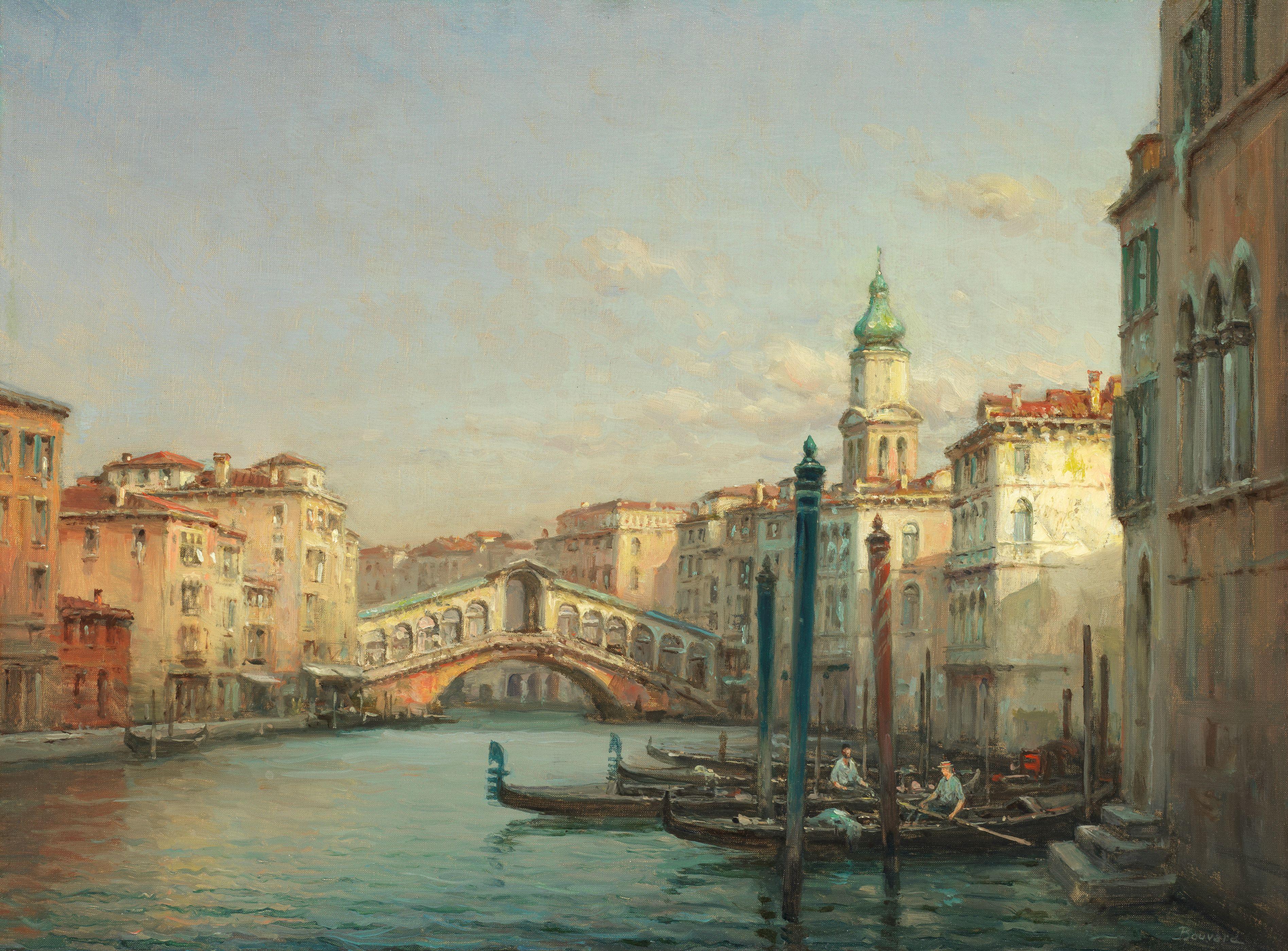 Antoine Bouvard - Gondoliers Before The Rialto Bridge, Venice