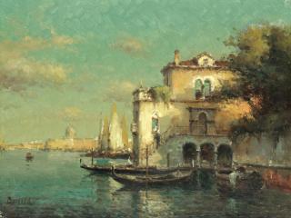 Antoine Bouvard - Gondoliers On The Fringes Of The Lagoon, Venice