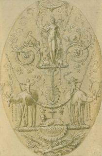 Antoine Caron - Design for a decorative panel with a Triumph of Diana