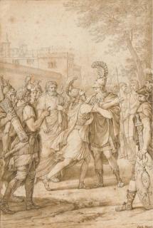 Antoine-Charles-Horace Vernet - A Roman soldier beseeching another, surrounded by figures, after la Thébaïde by Jean Racine