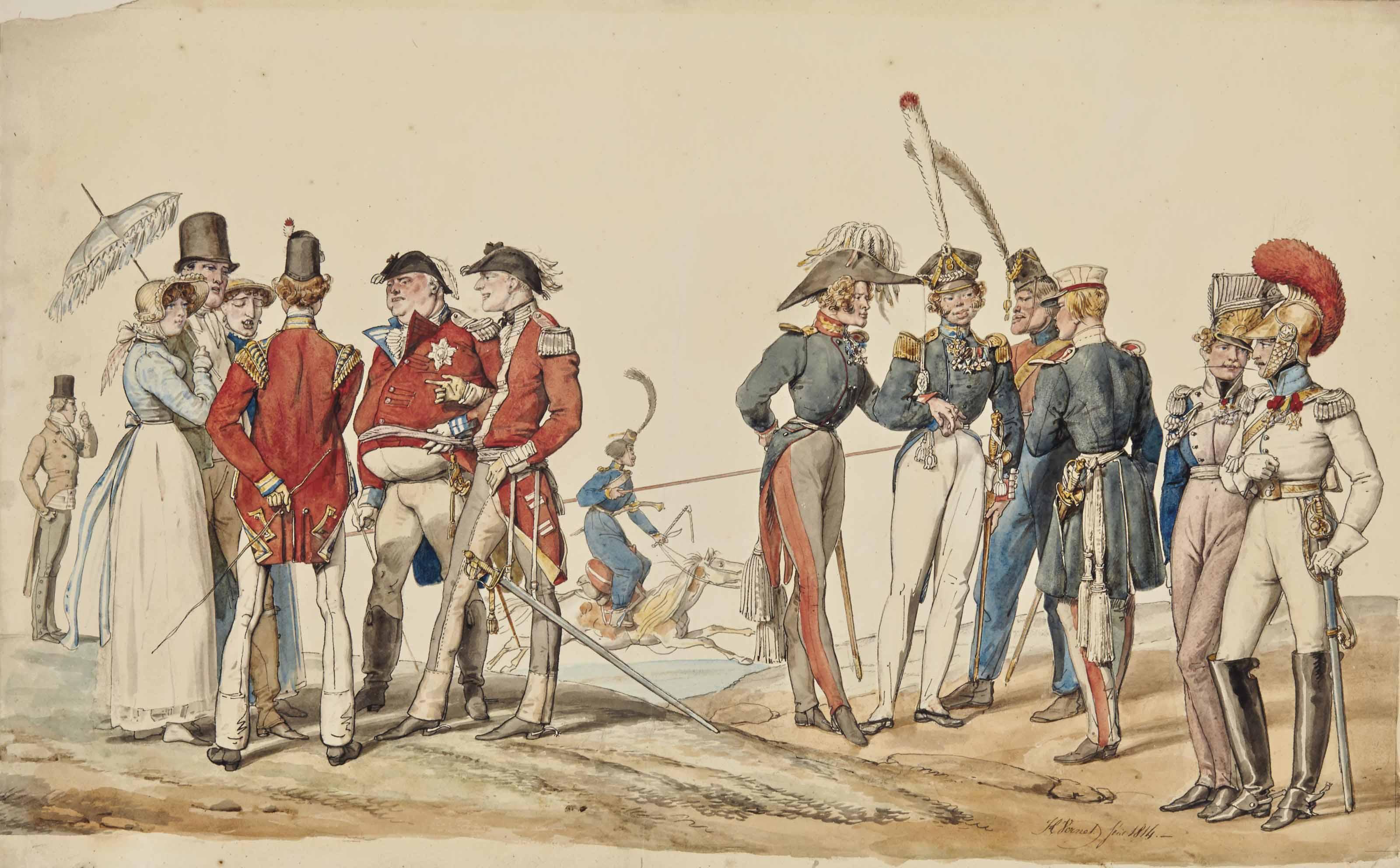 Antoine-Charles-Horace Vernet - Officiers Anglais Et Français Discutant