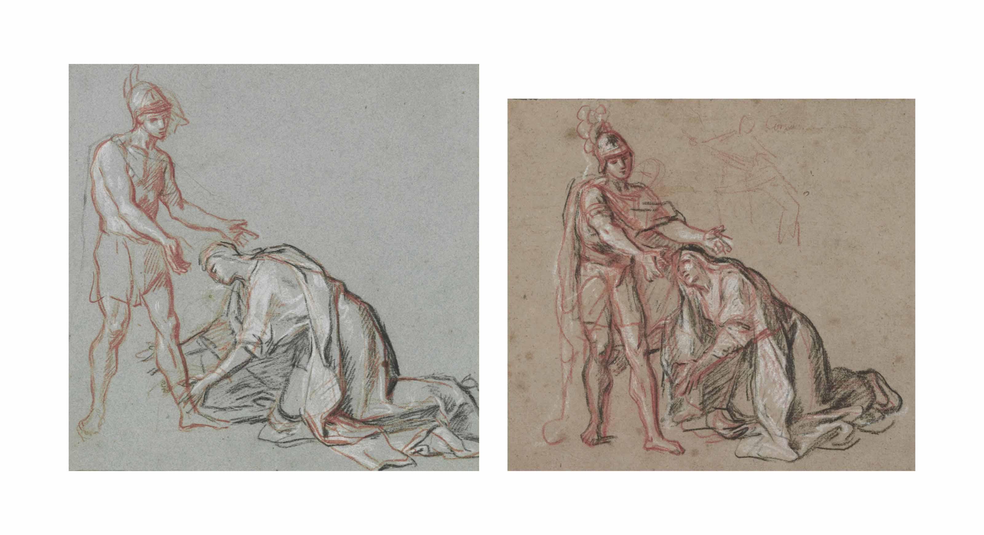 Antoine Coypel - Studies Of A Woman Kneeling At The Feet Of A Soldier