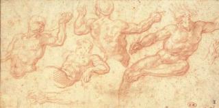 Antoine Coypel - Studies of Neptune, seated, and of three tritons