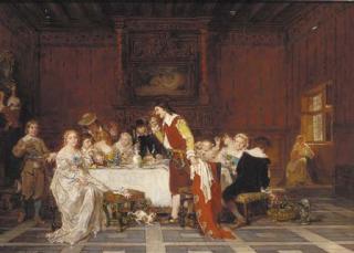 Antoine-Emile Plassan - Elegant figures dining in an interior