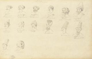 Antoine-Ignace Melling - Quatorze Têtes D\'Officiers de Marine Turcs (Recto); L\'Intérieur D\'Une Mosquée (Verso)