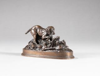 Antoine-Louis Barye - Chien braque en arrêt sur un faisan