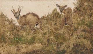 Antoine-Louis Barye - Deux cervidés dans un paysage