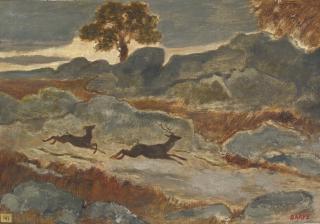 Antoine-Louis Barye - French Stag And Doe In Flight
