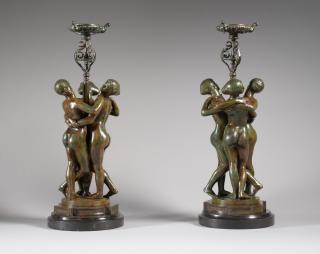 Antoine-Louis Barye - Les Graces supportant un brule parfum (Pair of Perfume Burners with the Three Graces)