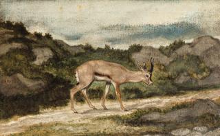Antoine-Louis Barye - Une Gazelle De Cuvier (Gazella Dorcas) Dans Un Paysage