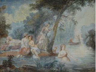 Antoine-Louise François Sergent-Marceau - Bathers in a river with two men in a rowboat behind
