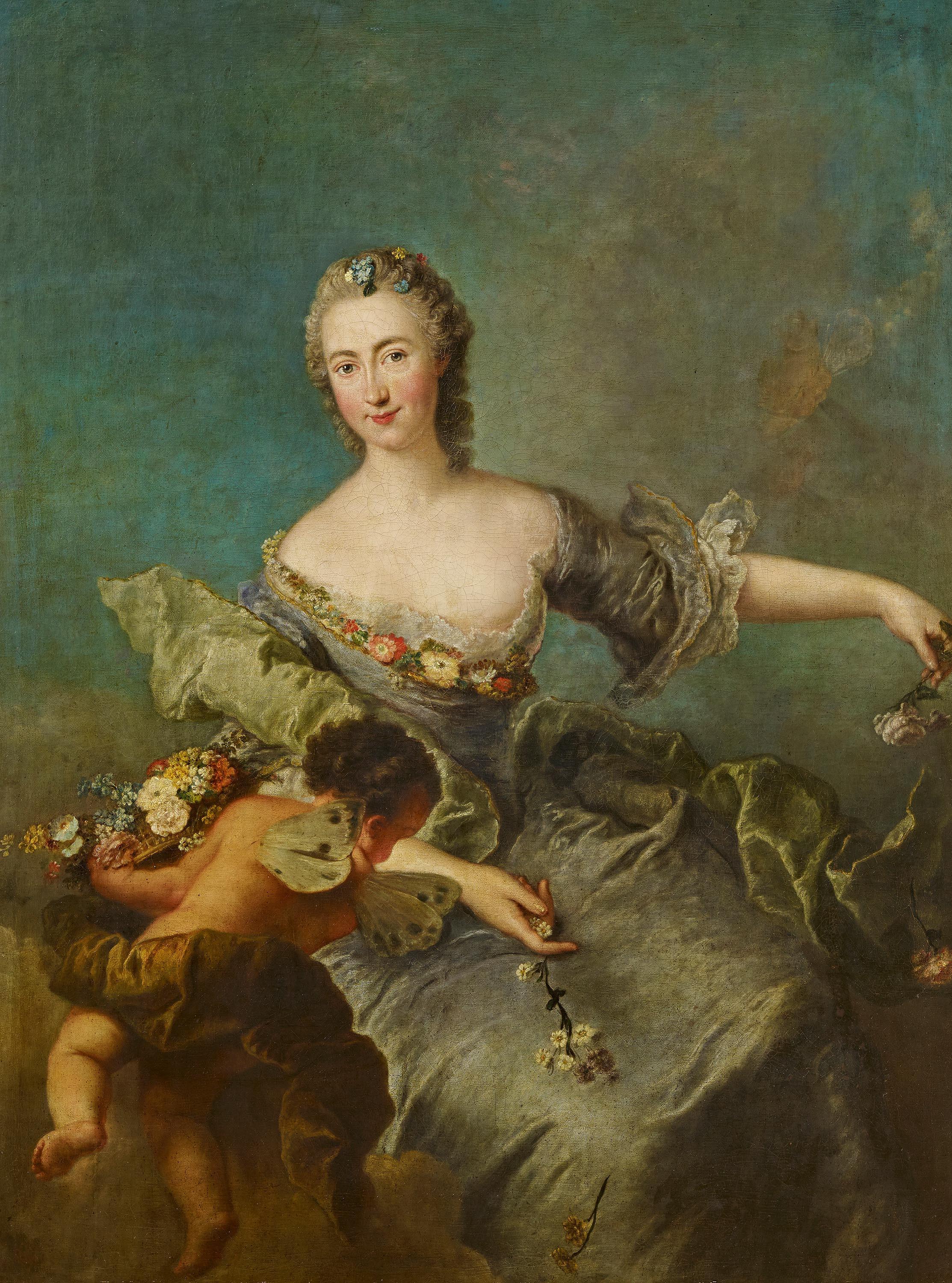 Antoine Pesne - Portrait der Louise Albertine Freifrau von Grappendorf (1729-1753) als Flora.