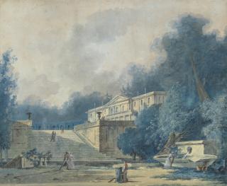 Antoine-Pierre Mongin - A villa set in a park with figures in the foreground