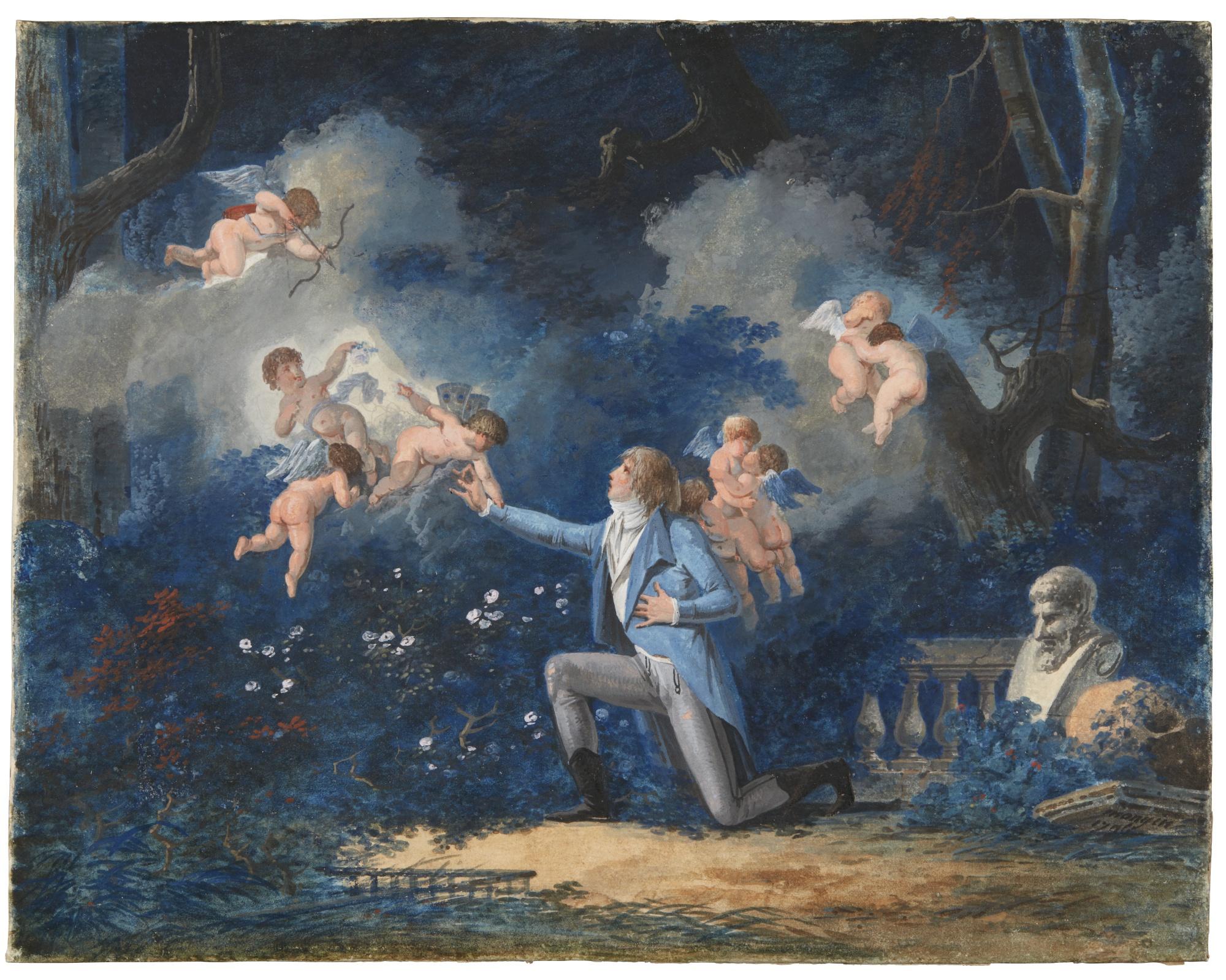 Antoine Pierre Mongin - Allegory Of Love: A Kneeling Youth With Cupid And Amorini