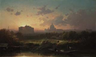 Antoine Ponthus-Cinier - Rome at sunset with St. Peters and the Castel Sant\'Angelo