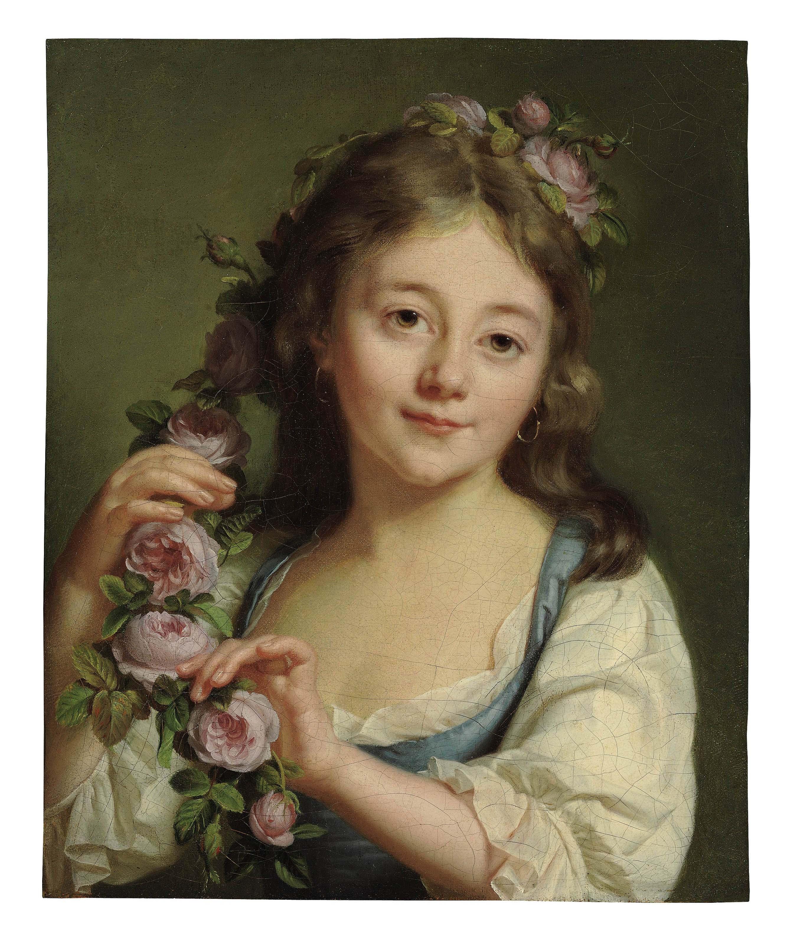 Antoine Vestier - A young girl with a garland of roses