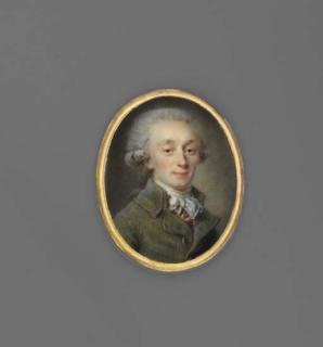 Antoine Vestier - Antoine Nicolas François Dubois, Comte de Riocour (Nancy 1761-1841), In Green Coat, Red And White Striped Waistcoat, Knotted Cravat, Powdered Wig En Queue