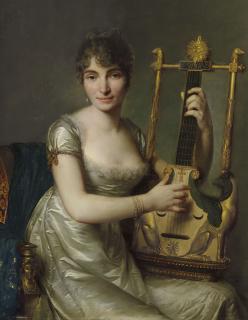 Antoine Vestier - Portrait de Madame Larmoyer, de trois-quart, tenant une lyre-guitare