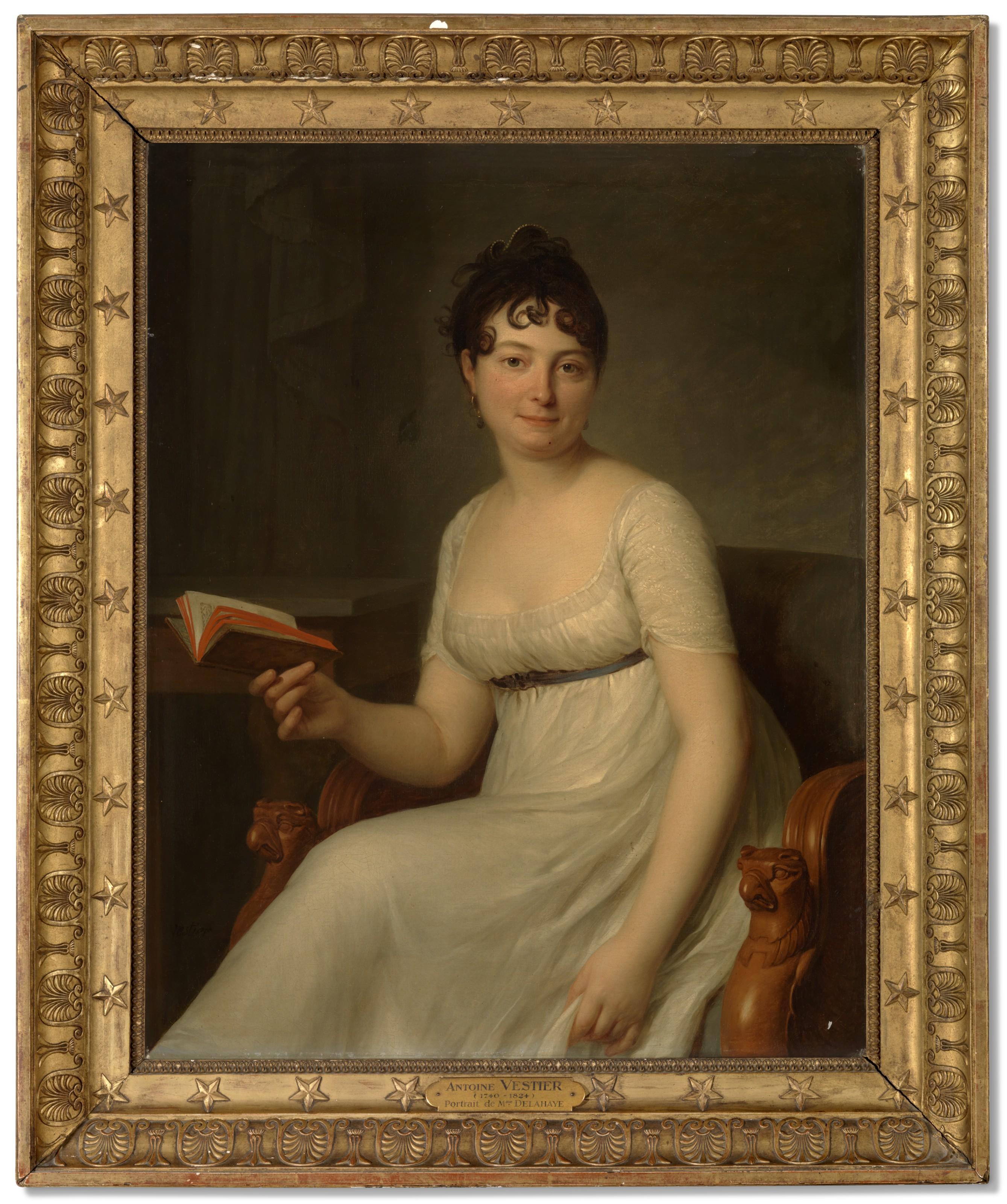 Antoine Vestier - Portrait Of Mme. Delahaye, Three-Quarter-Length, In A White Décolleté Dress
