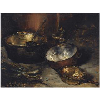 Antoine Vollon - French A Still Life With Copper Pans