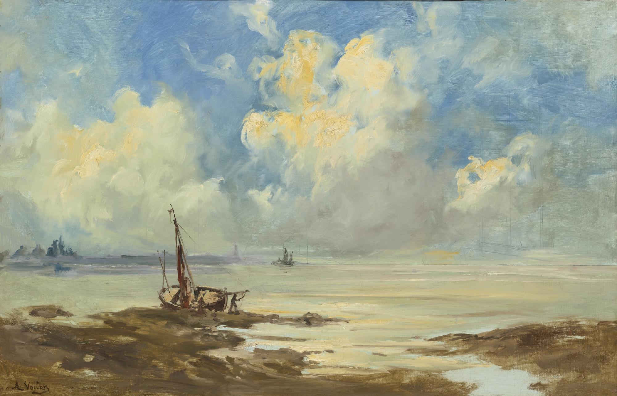 Antoine Vollon - French boats On An Estuary