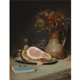 Antoine Vollon - French Still Life With Flowers And Ham