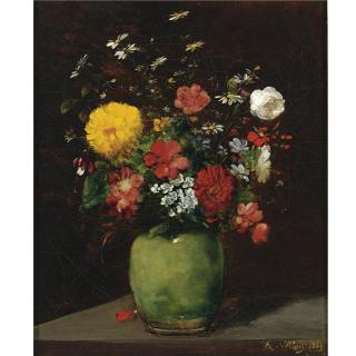 Antoine Vollon - Spring Flowers In A Green Vase