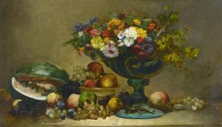 Antoine Vollon - Still life of flowers and fruit