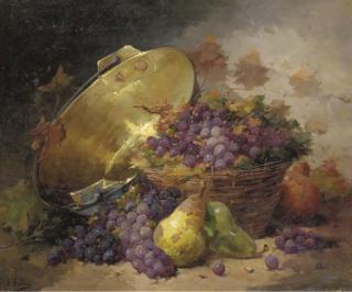 Antoine Vollon - Still Life With Grapes, Pears, And Brass Pot