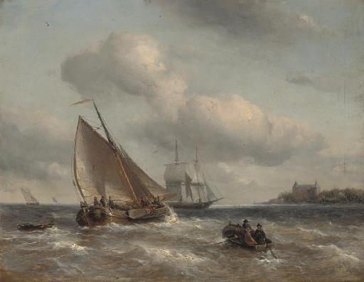 Antoine Waldorp - A Dutch barge heeling in the breeze off the coast
