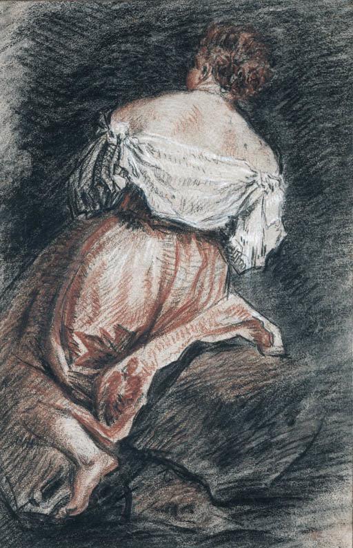 Antoine Watteau - A seated woman seen from behind, after Bassano