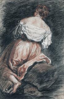 Antoine Watteau - A seated woman seen from behind, after Bassano