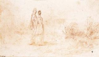Antoine Watteau - An Elegant Couple Walking In An Extensive Landscape