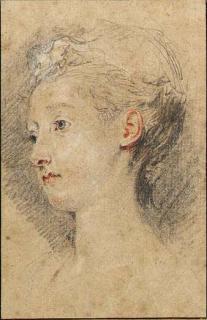 Antoine Watteau - Head of a young girl turned to the left