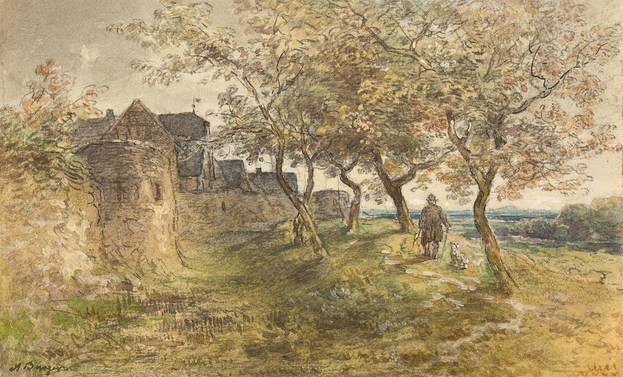 Anton Burger - Spaziergang unter Bäumen.