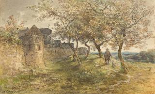 Anton Burger - Spaziergang unter Bäumen.