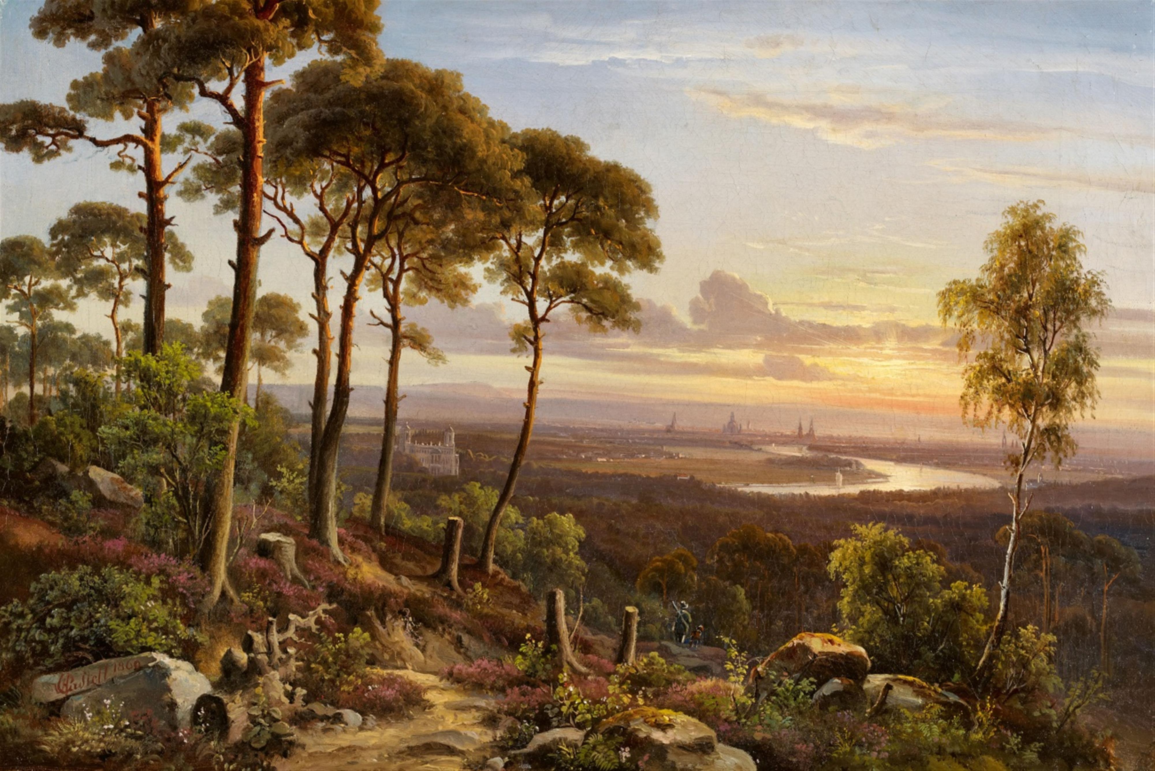 Anton Castell - Waldlandschaft mit Blick auf Dresden und die Elbe