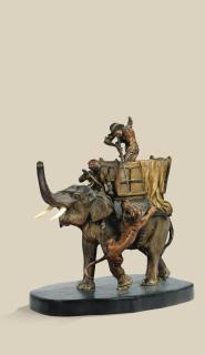 Anton Chotka - An Austrian, 19Th / 20Th Century, Polychromed Cold Painted Bronze And Ivory Group Of A Tiger Hunt On An Ebonized Wood Base, By Anton Chotka (1878-1928)