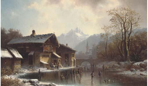 Anton Doll - Skaters Before An Alpine Bridge