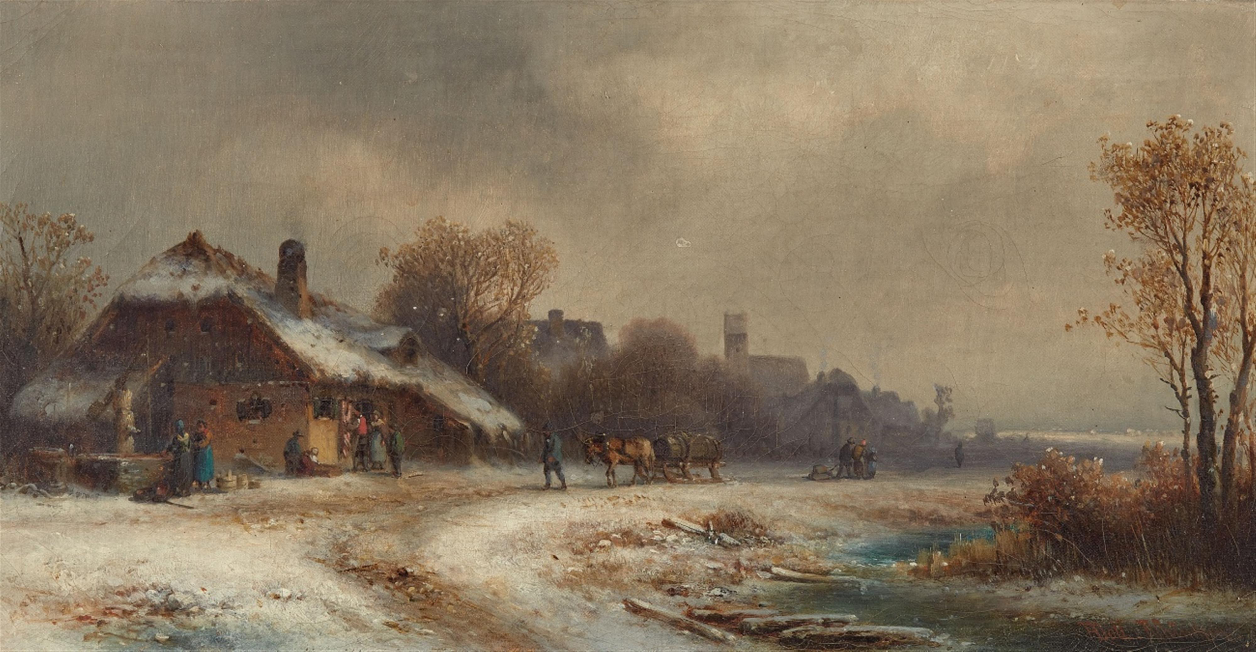 Anton Doll - Winterlandschaft mit bäuerlicher Szenerie
