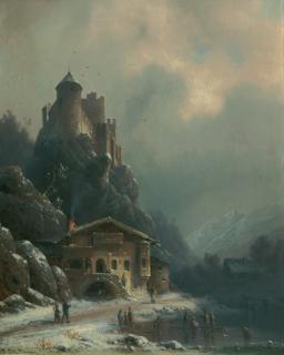 Anton Doll - Winterliche Landschaft mit einer Burg.