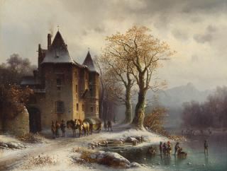 Anton Doll - Winterliches Eisvergnügen vor einem Schloss.
