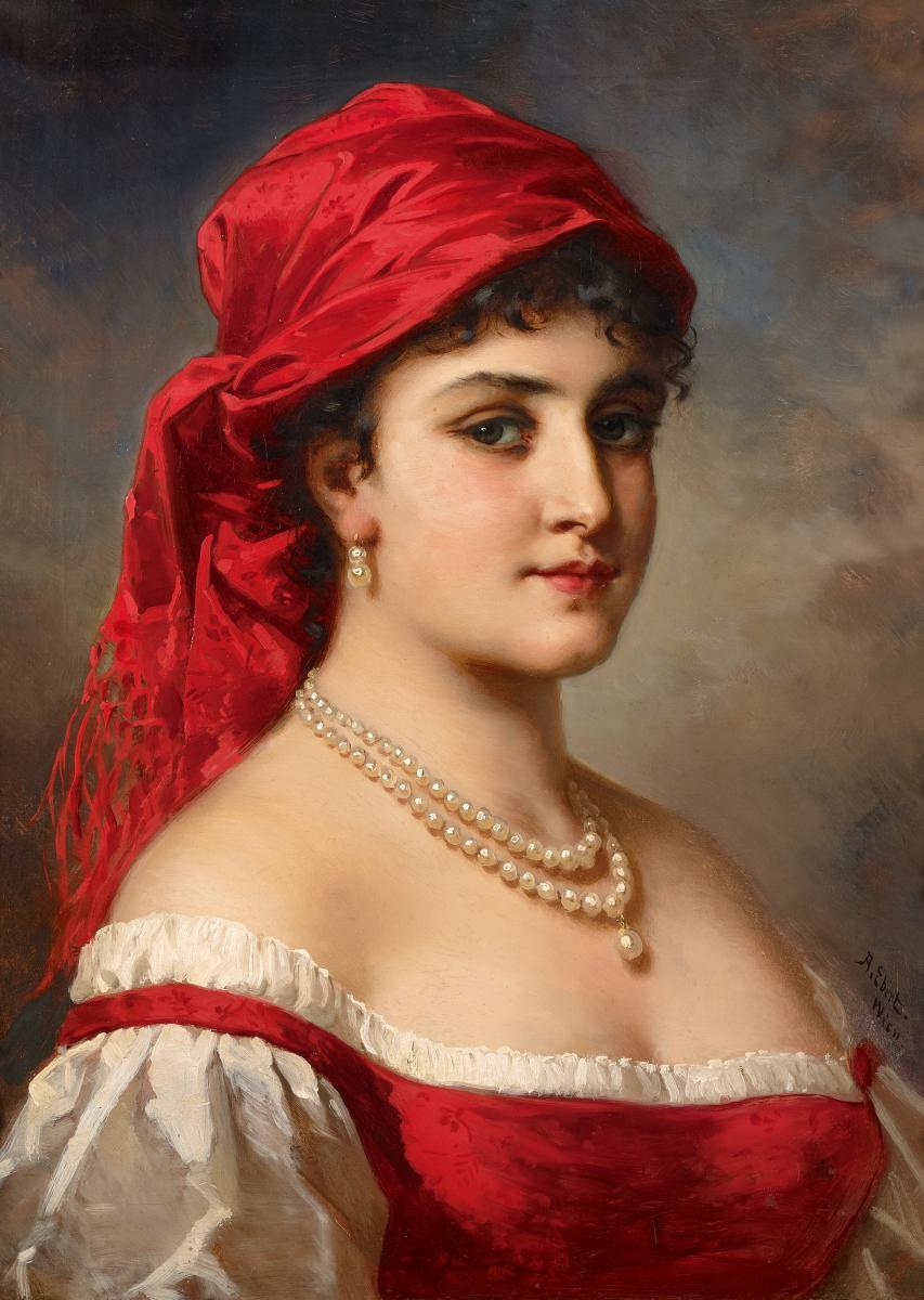 Anton Ebert - Porträt eines Mädchens mit rotem Tuch