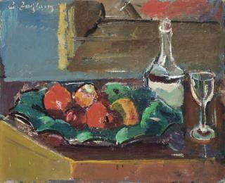 Anton Faistauer - Obststilleben mit Flasche und Glas