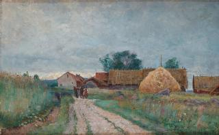Anton Genberg - Farm houses with haystack