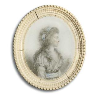 Anton Graff - A Young Lady In Profile To The Right, In Dress With Deep Pleated Collar, Blue Sash And Blue Bandeau In Her Long Curling Hair