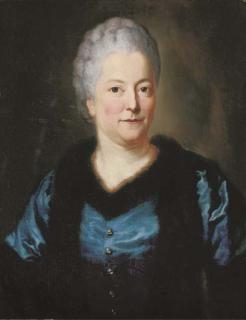 Anton Graff - Portrait of Eva Charlotte Friederike, Gräfin von Einsiedel (1704-1758), half-length, in a blue silk dress trimmed with fur