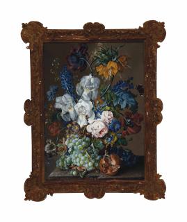 Anton Hartinger - Still life with flowers, pomegranate, grapes and butterflies